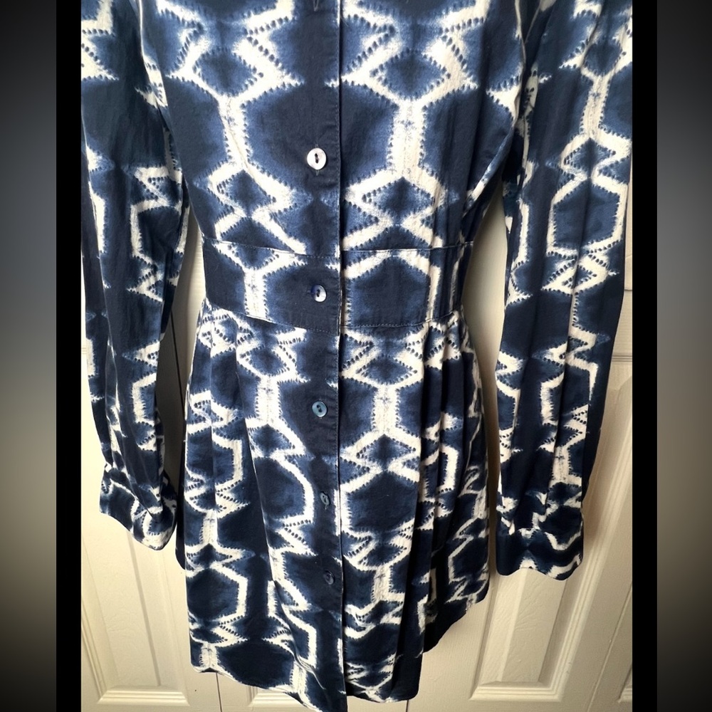 LAFAYETTE 148 Blouse Tunic Ikat Navy Blue White Button Down Long Sleeve - Picture 4 of 11